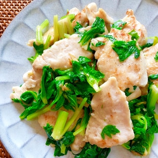 鶏むね肉とセロリの葉の塩炒め